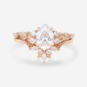 Pear Cut Moissanite Rose Gold Wedding Bridal Set