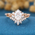 Pear Cut Moissanite Rose Gold Wedding Bridal Set