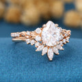 Pear Cut Moissanite Rose Gold Wedding Bridal Set