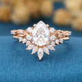 Pear Cut Moissanite Rose Gold Wedding Bridal Set