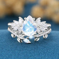 Pear cut Moonstone | Moissanite Cluster Wedding Bridal Set