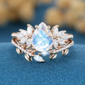 Pear cut Moonstone | Moissanite Cluster Wedding Bridal Set