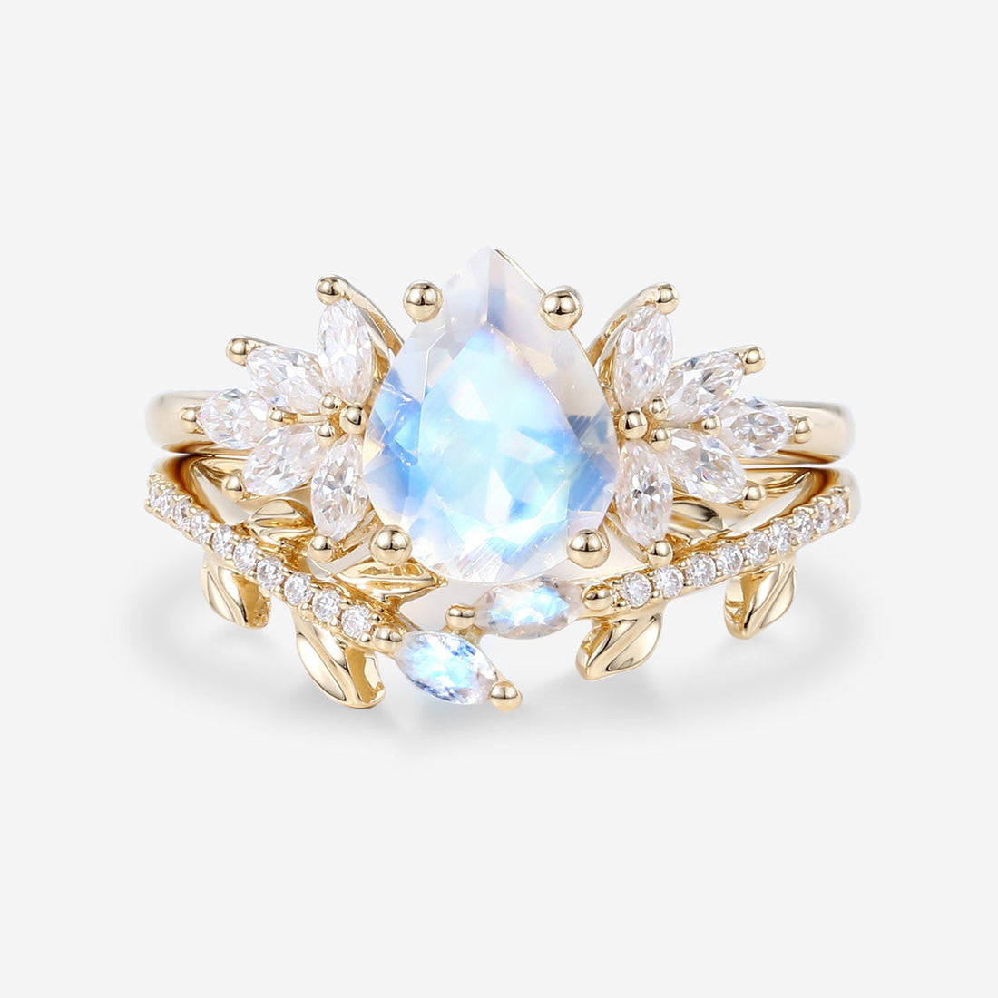 Pear cut Moonstone | Moissanite Cluster Wedding Bridal Set