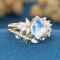 Pear cut Moonstone | Moissanite Cluster Wedding Bridal Set