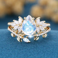 Pear cut Moonstone | Moissanite Cluster Wedding Bridal Set