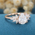 Pear cut Moissanite Cluster Engagement ring