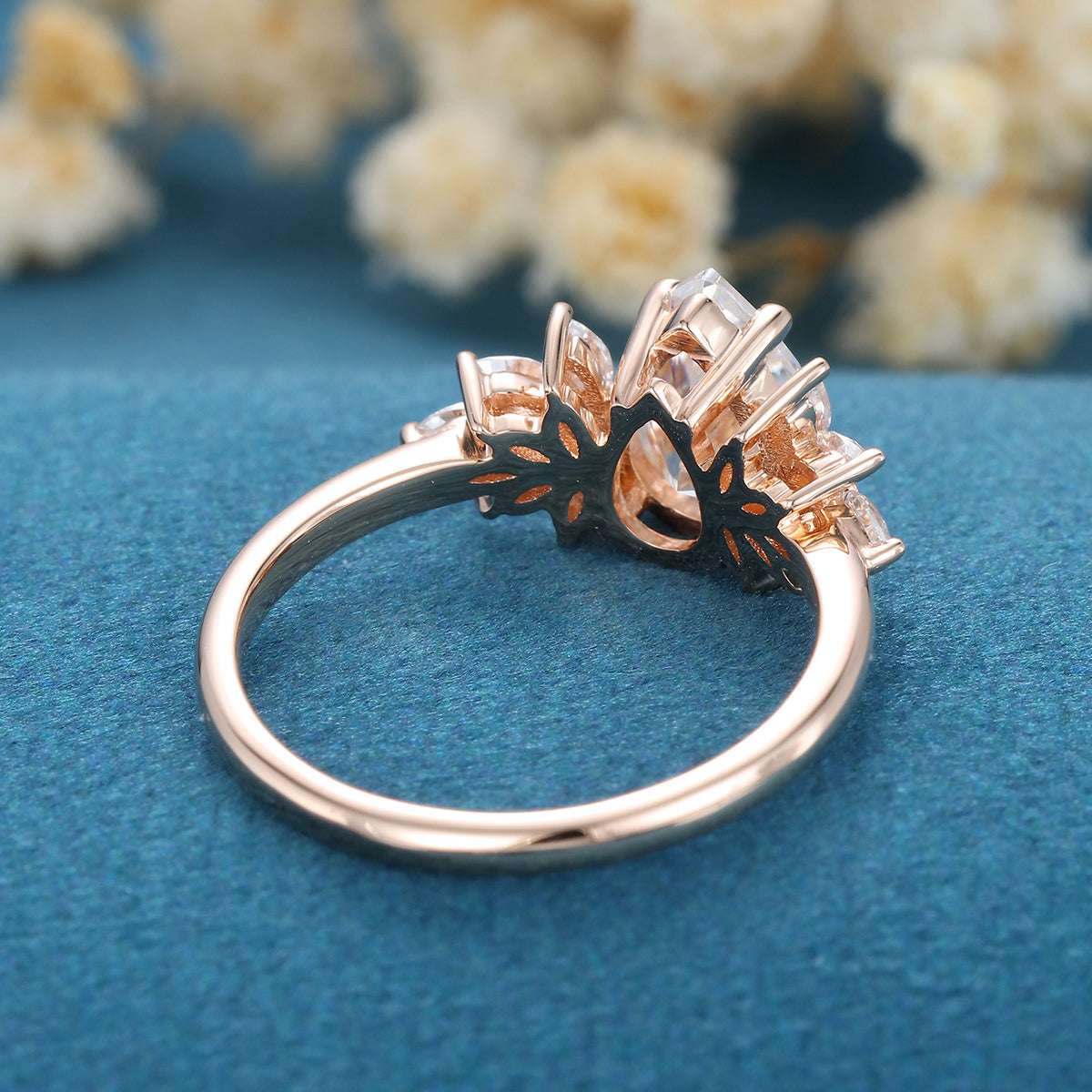 Pear cut Moissanite Cluster Engagement ring