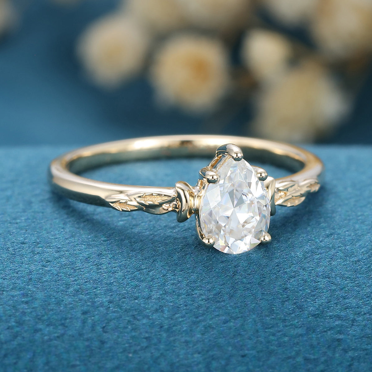 Pear cut Moissanite Solitaire Engagement Ring