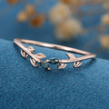 Marquise cut Blue Green Sapphire leaf Curved Wedding Band Ring