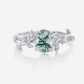 Nature Inspired Round cut Moss Agate Leaf Gold Engagement Ring