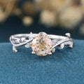 Nature Inspired Round cut Morganite Leaf Gold Engagement Ring