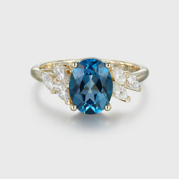 Oval cut London Blue Topaz Cluster Engagement ring
