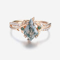 Nature Inspired Kite cut Moss Agate Gold Engagement Ring