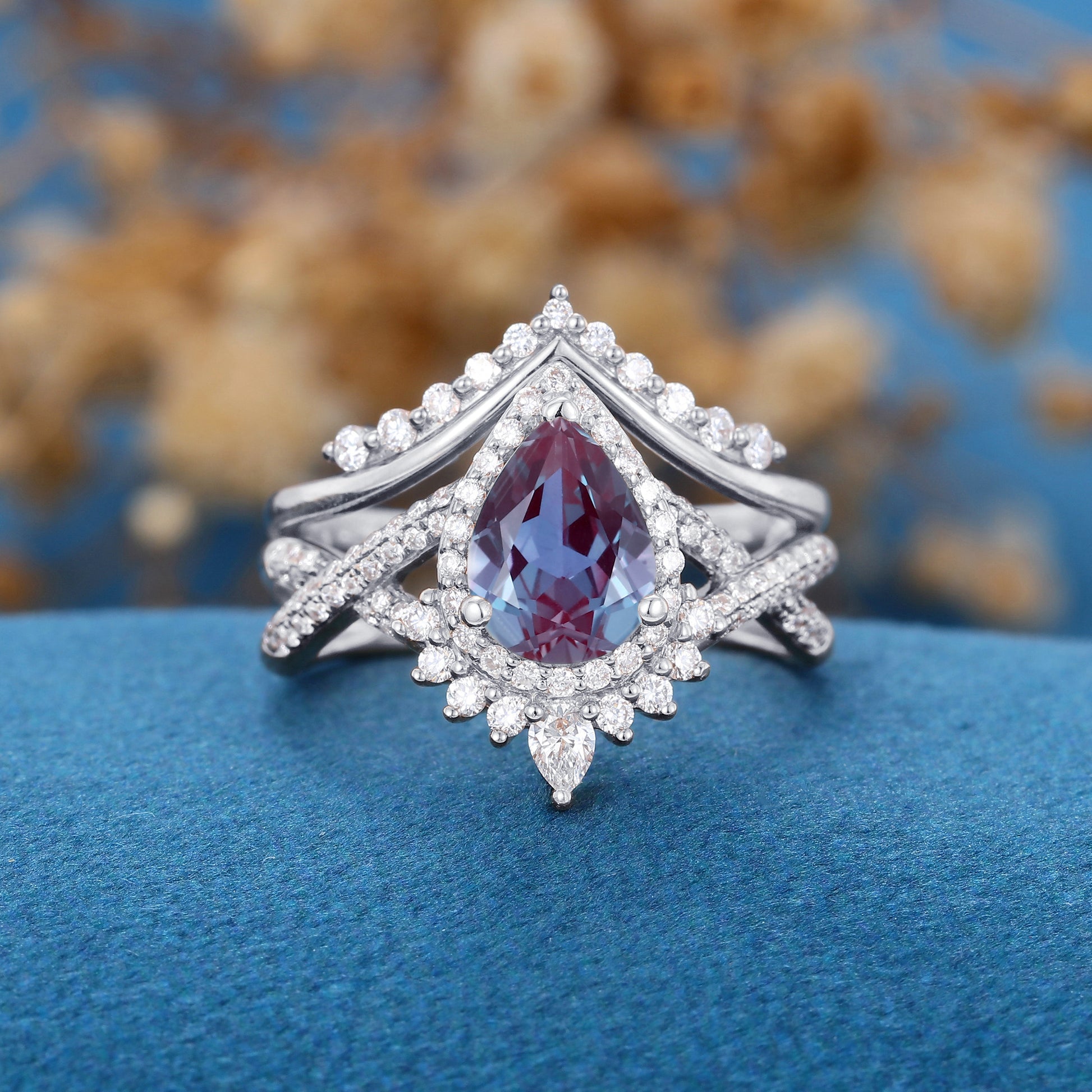 Pear Cut Alexandrite Ring set