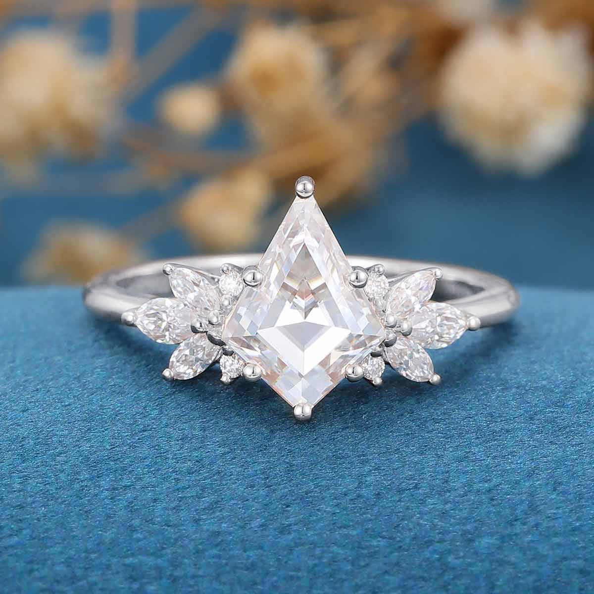 Kite cut Moissanite Cluster Engagement Ring