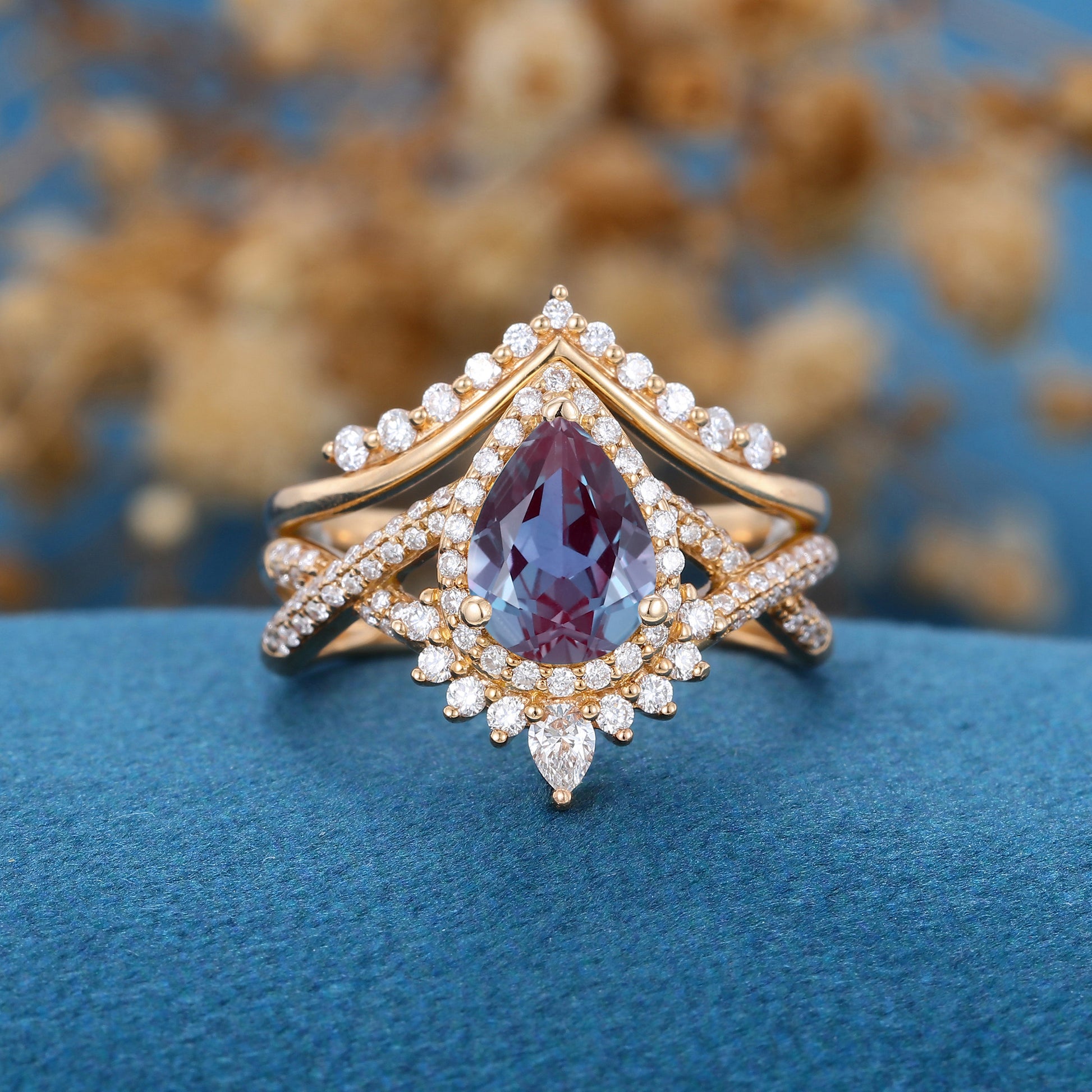 Pear Cut Alexandrite Ring set