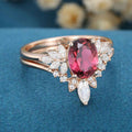 Oval cut Tourmaline Cluster Engagement ring Bridal Set