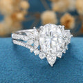 Oval cut Cluster Moissanite engagement ring set vintage