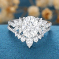 Oval cut Cluster Moissanite engagement ring set vintage