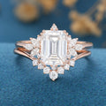 Emerald cut Moissanite Cluster Engagement ring Bridal Set