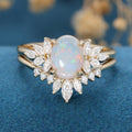 Oval cut Opal Cluster Engagement Bridal Set