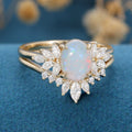 Oval cut Opal Cluster Engagement Bridal Set
