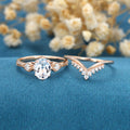 2PCS Oval cut Moissanite Cluster Engagement ring Bridal Set