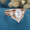 2PCS Oval cut Moissanite Cluster Engagement ring Bridal Set