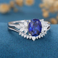 2PCS Oval cut  Sapphire Engagement ring Bridal Set