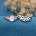 Pear Moissanite | Baguette Diamond Engagement ring Bridal Set