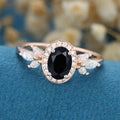 Oval cut Black Onyx Cluster Engagement Ring