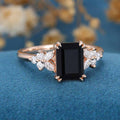 Emerald cut Black Onyx Cluster Engagement Ring