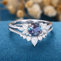2PCS Round Alexandrite Cluster Engagement Bridal Set