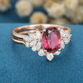 Oval cut Tourmaline Cluster Engagement ring Bridal Set