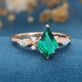 Kite Cut Lab Emerald Cluster Engagement Ring