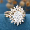 3PCS Oval cut Moissanite Engagement ring Bridal Set