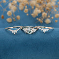 Natural Green Moss Agate 3PCS Oval cut Cluster Engagement ring Bridal Sets