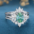 3PCS 1.5 Carat Oval cut Green Moissanite Cluster Engagement Bridal Set