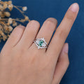 3PCS 1.5 Carat Oval cut Green Moissanite Cluster Engagement Bridal Set