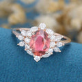 Oval cut Tourmaline Cluster Engagement ring