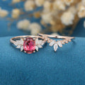 Oval cut Tourmaline Cluster Engagement ring Bridal Set