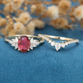 Oval cut Tourmaline Cluster Engagement ring Bridal Set