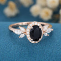 Oval cut Black Onyx Cluster Engagement Ring