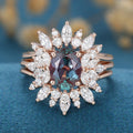 3PCS Oval cut Alexandrite Cluster Engagement Ring Set