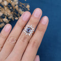 3PCS Oval cut Alexandrite Cluster Engagement Ring Set