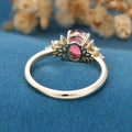 Oval cut Tourmaline Cluster Engagement Ring