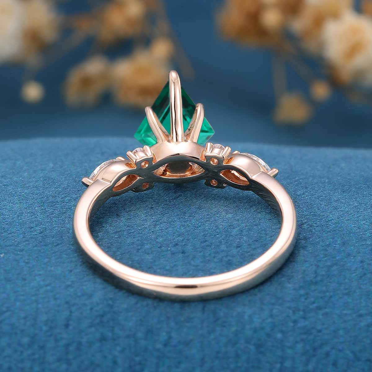 Kite Cut Lab Emerald Cluster Engagement Ring