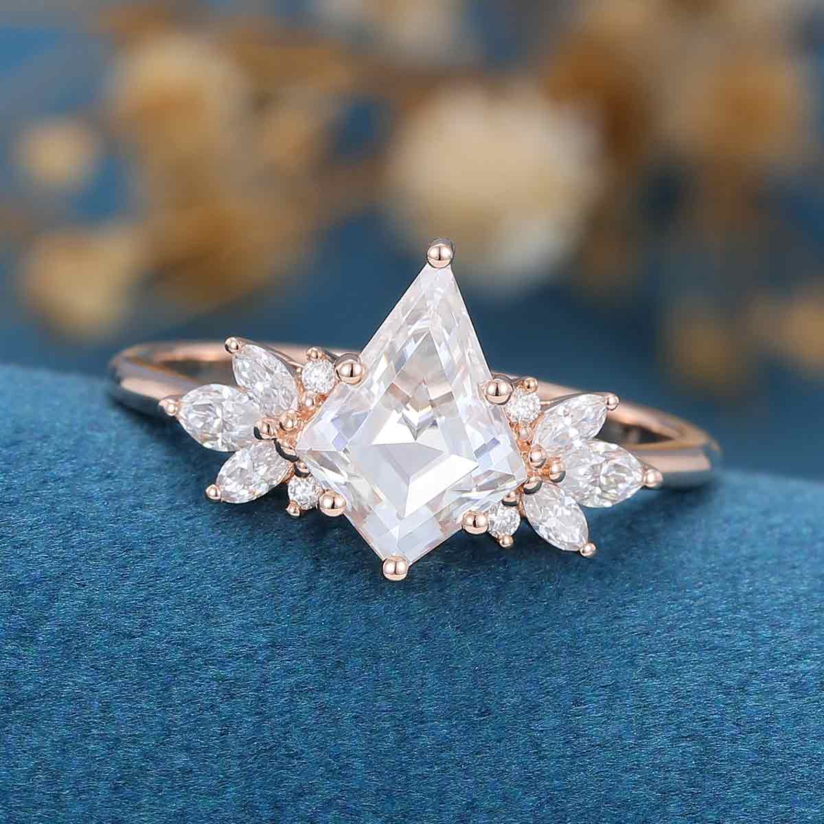 Kite cut Moissanite Cluster Engagement Ring