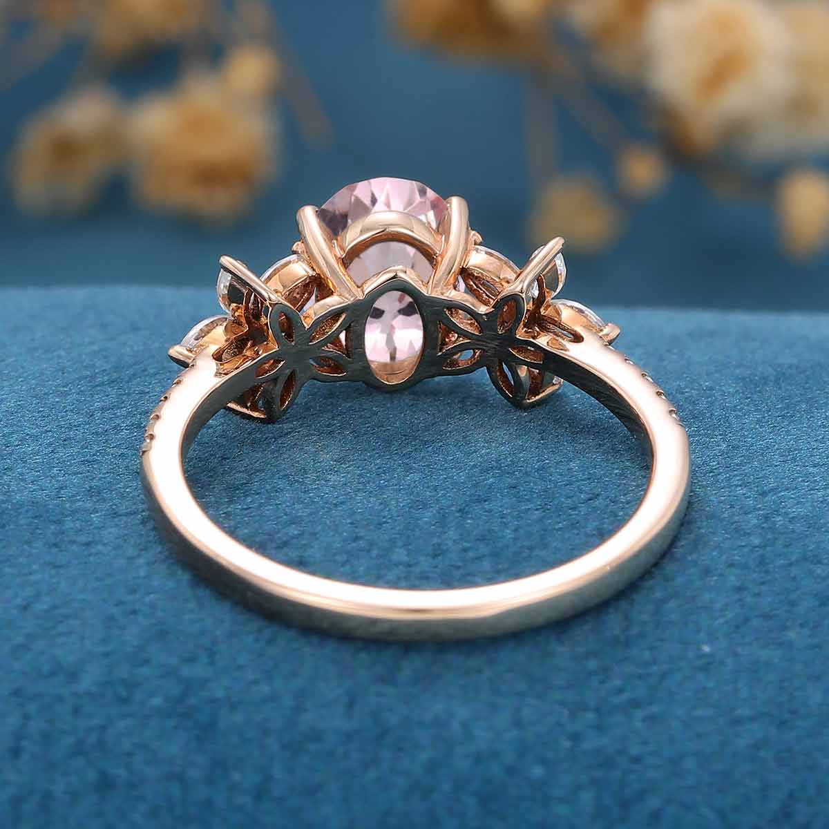 Oval cut Morganite Cluster Engagement Ring