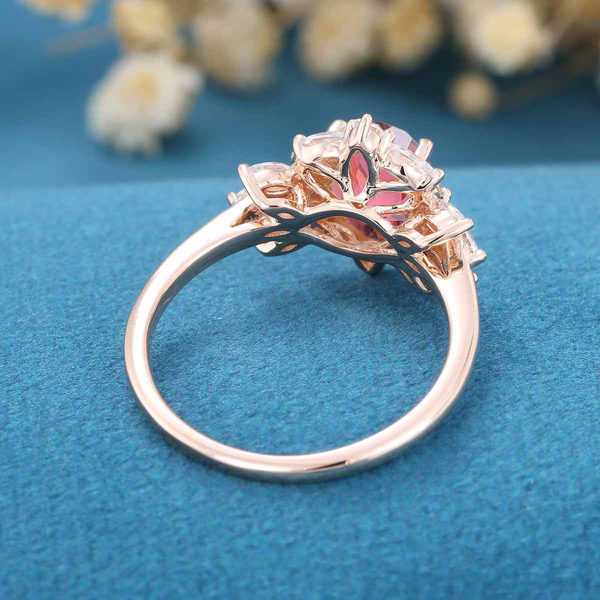 Oval cut Tourmaline Cluster Engagement ring